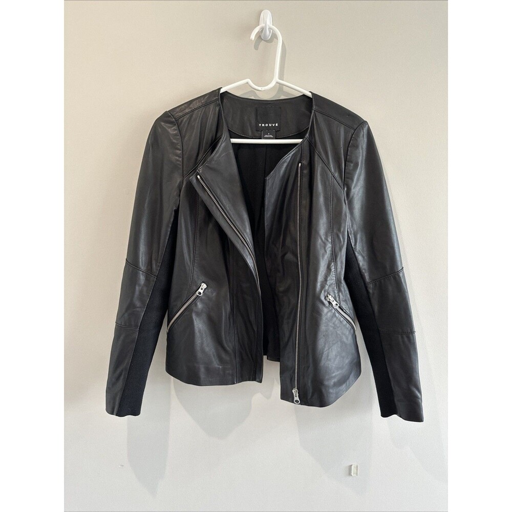 Trouve Jacket Y2K Black Leather Soft Asymmetrical Grunge Punk Moto Size Small